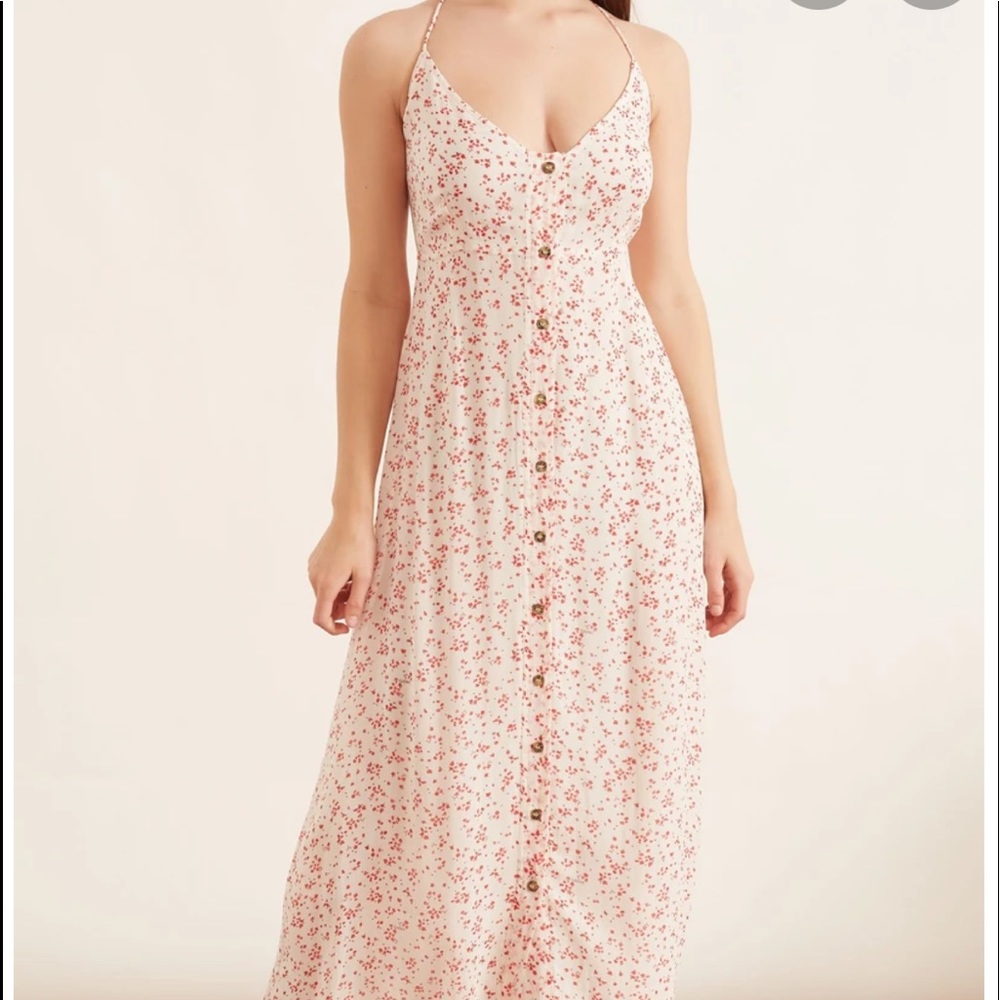 GANNI Printed Georgette Strap Dress in Egret / Rose Size 32